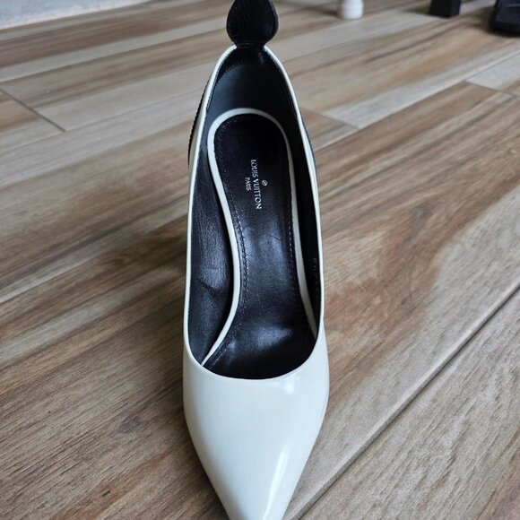 Louis Vuitton White Croc Embossed Leather & Leather MatchMake Block Heel Eur. 38 - Picture 8 of 16
